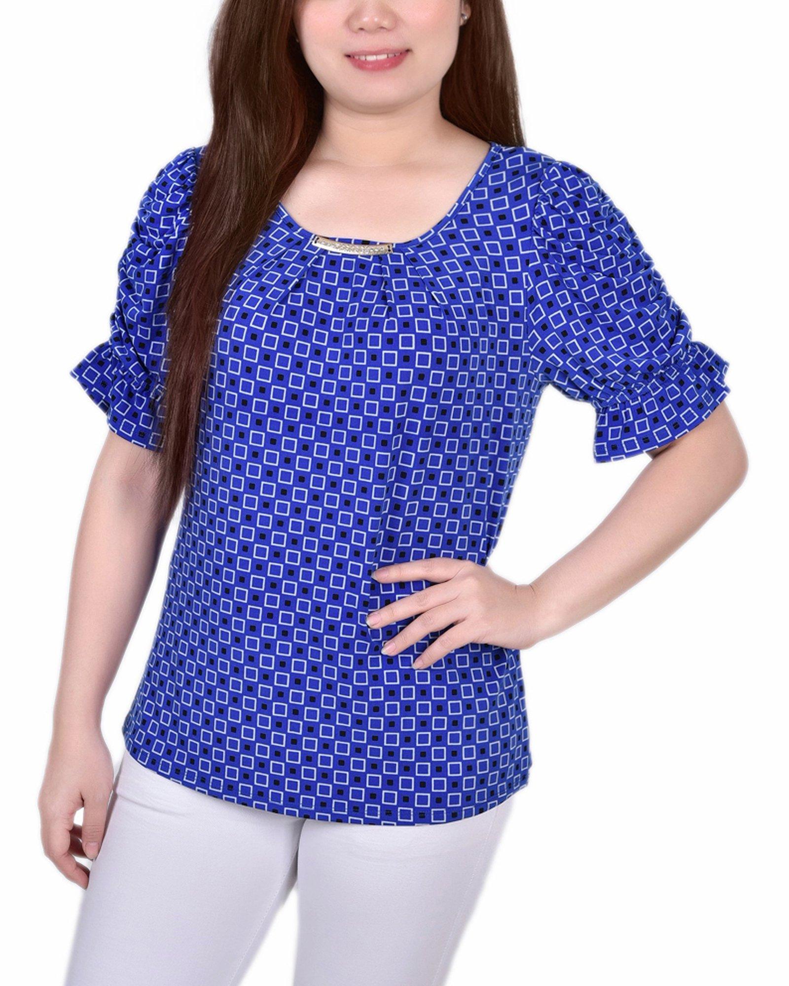 NY Collection Petite Elbow Cuffed Sleeve Hardware Top