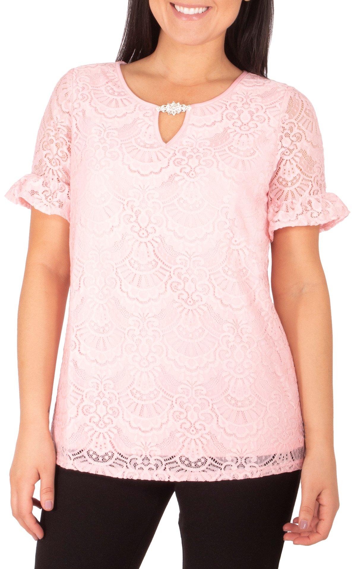 NY Collection Petite Ruffle Hem Lace Top