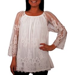 NY Collection Petite Scalloped Hem Peasant Top