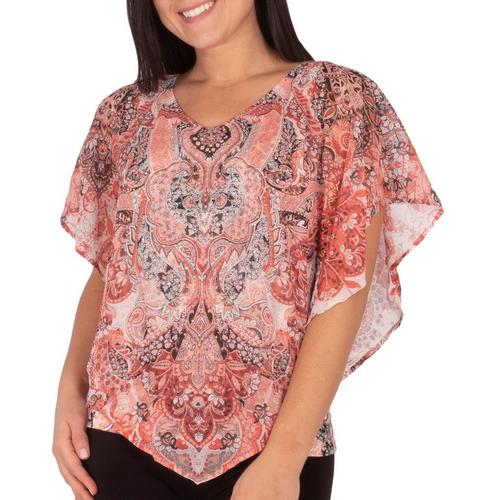 NY Collection Petite Paisley Hardware Poncho Top