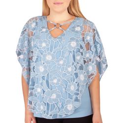 NY Collection Petite Peony Flower Puff Print Poncho Top