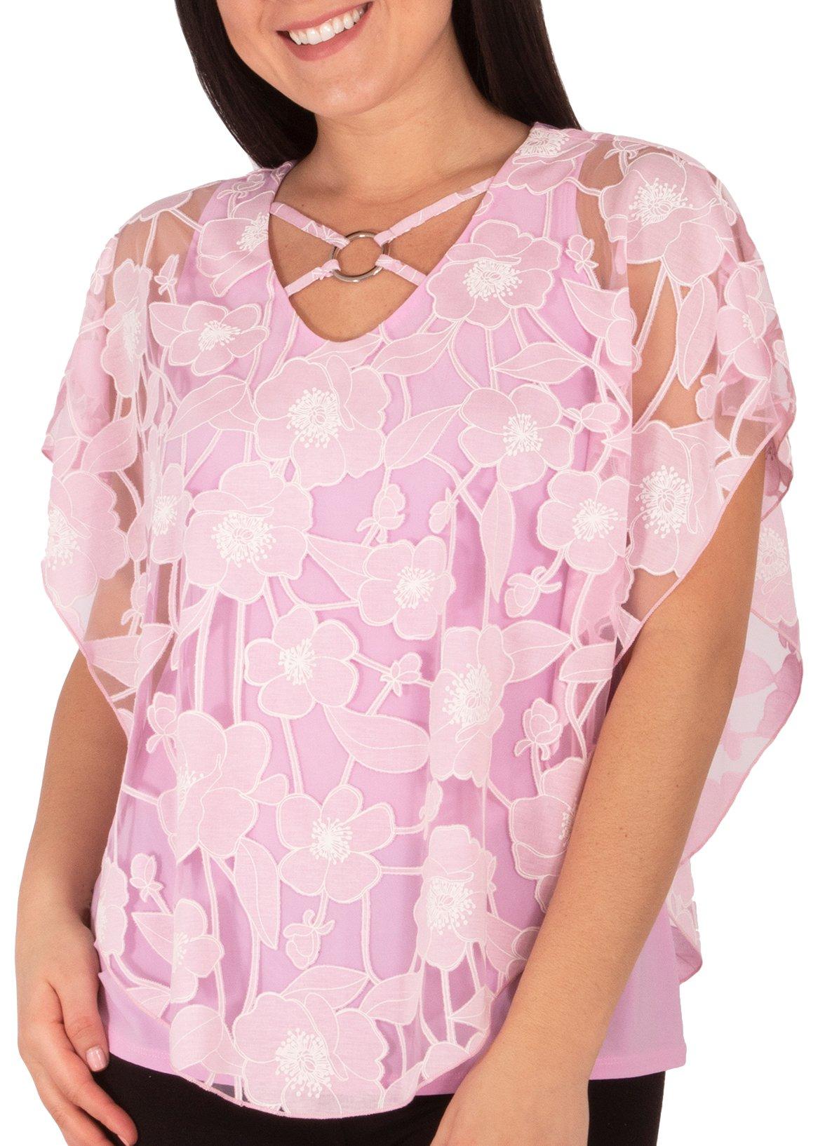 NY Collection Petite Peony Flower Puff Print Poncho Top
