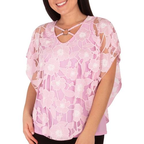 NY Collection Petite Peony Flower Puff Print Poncho