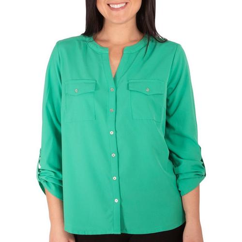 NY Collection Petite Ruched Tab Sleeve Blouse