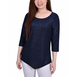 NY Collection Petite 3/4 Sleeve Iridescent Bar Back Top