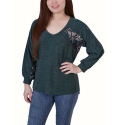 NY Collection Petite Long Sleeve Combo Top