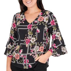NY Collection Petite Double Bell Sleeve Ruffle Top