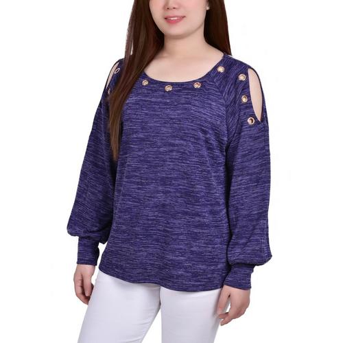 NY Collection Petite L/S Shoulder Cutout Tunic With