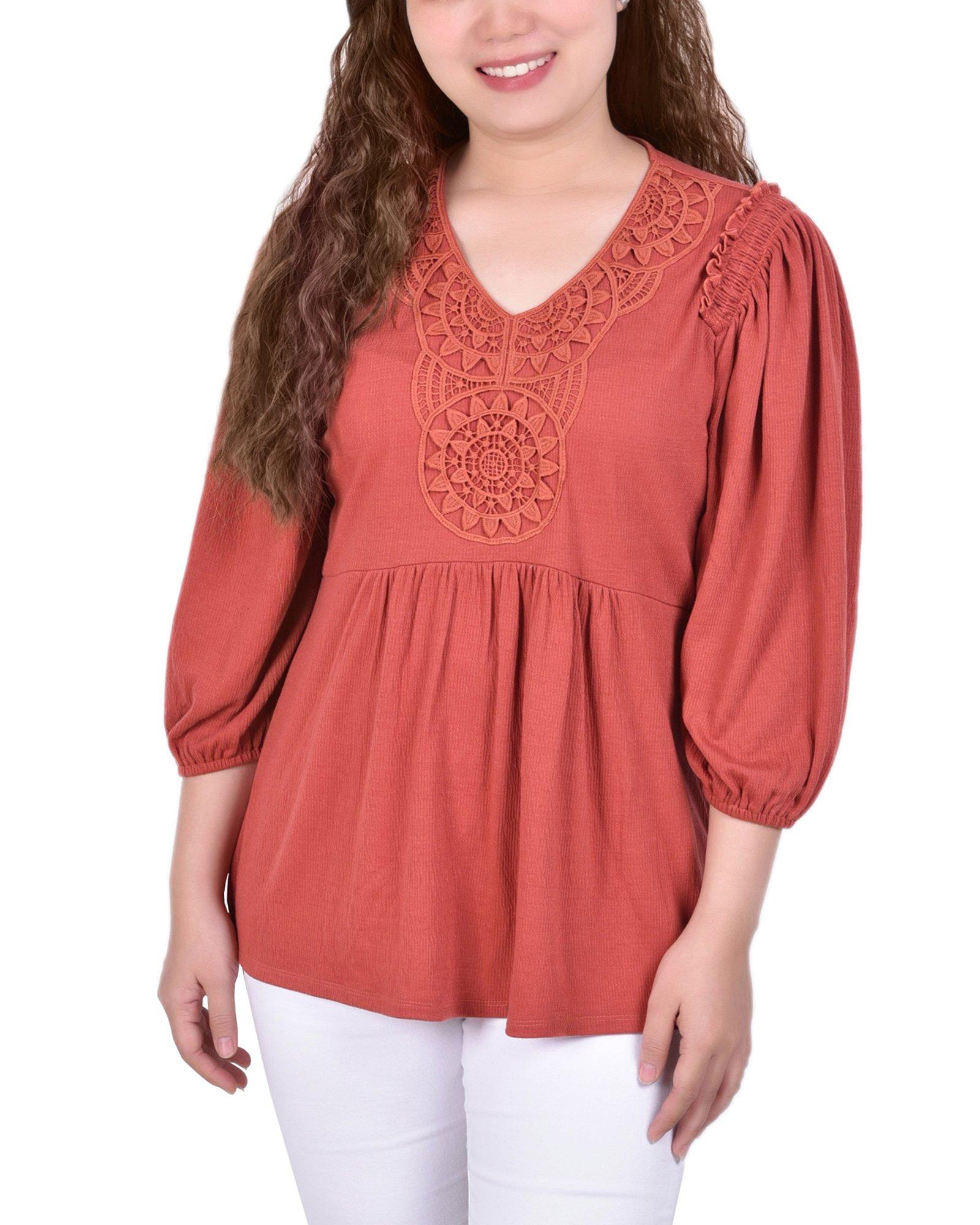 NY Collection Petite Boho Embroidered Neck Tunic