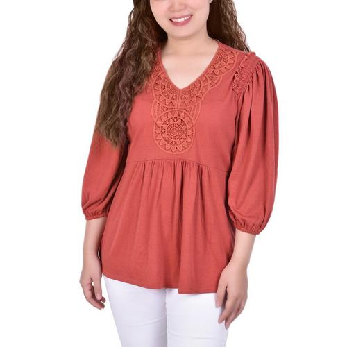 NY Collection Petite Boho Embroidered Neck Tunic
