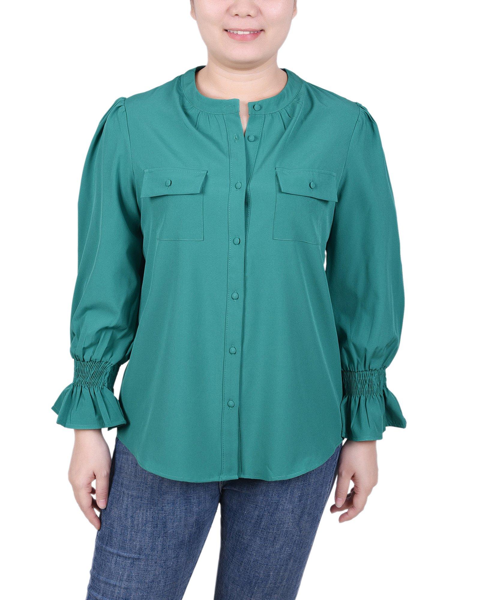 Womens Long Sleeve Y Neck Blouse
