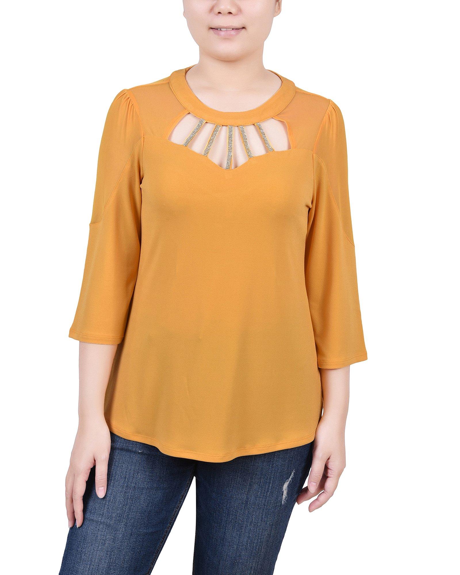 NY Collection Petite 3/4 Sleeve Cutout Neckline Top