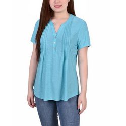 NY Collection Womens Petite Short Sleeve Pintuck Top