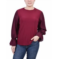 NY Collection Petite Long Sleeve Top With Printed Sleeves