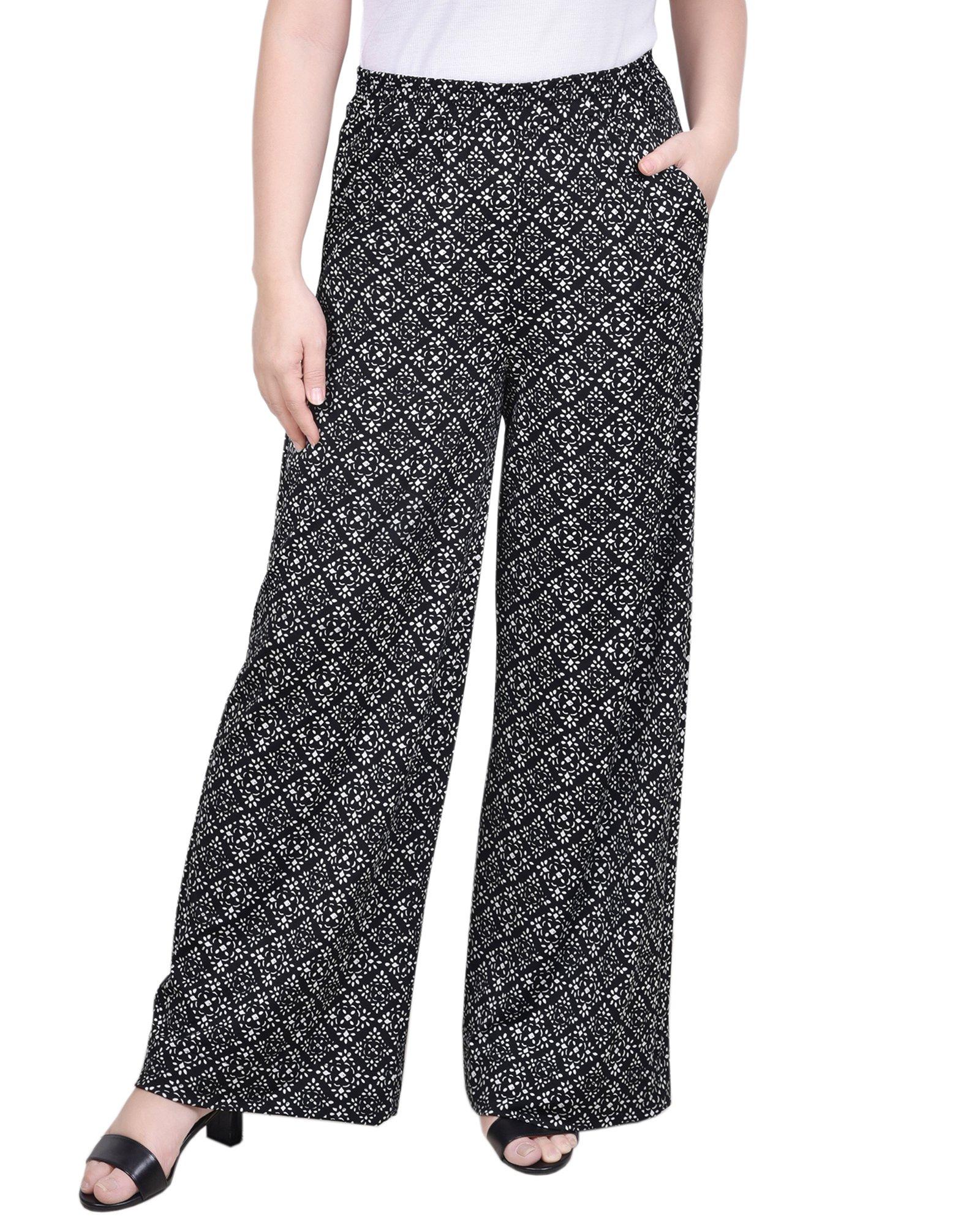 Womens Petite Wide Leg Pull On Pant
