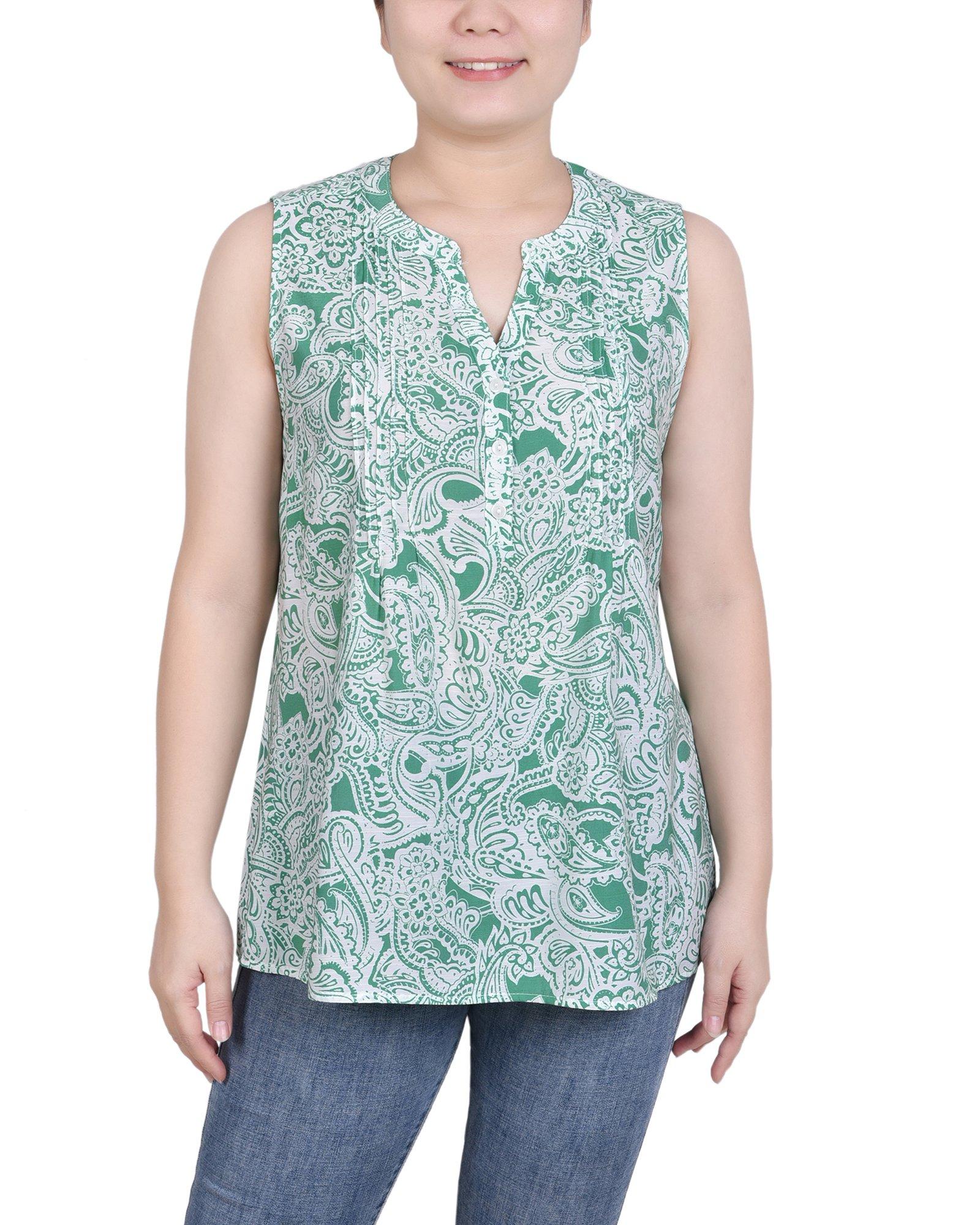 NY Collection Womens Petite Sleeveless Pintucked Blouse