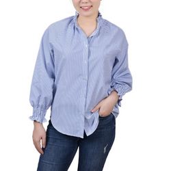 NY Collection Petite Long Sleeve Button Front Blouse