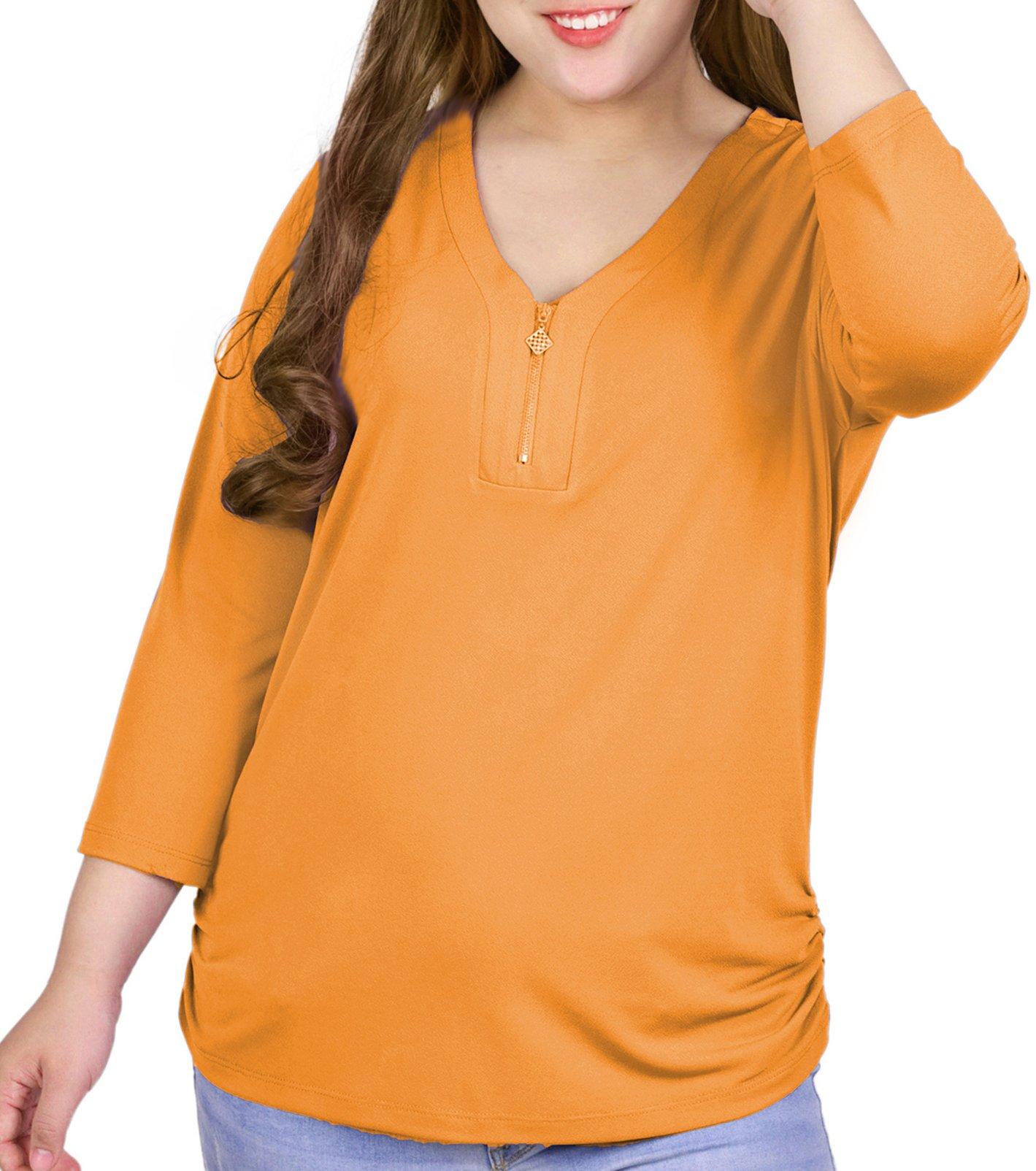 NY Collection Plus V Neck Zip Blouse