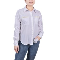 NY Collection Petite Long Sleeve Hidden Placket Blouse