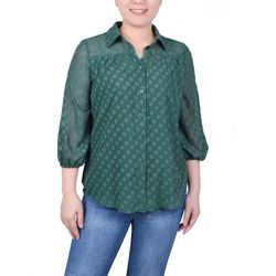NY Collection Womens 3/4 sleeve Cotton Jacquard Blouse