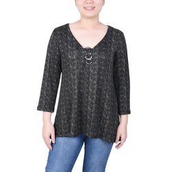 NY Collection Women 3/4 Sleeve 3-Ring Top
