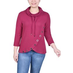 NY Collection Women 3/4 Sleeve Top With Grommet Hem
