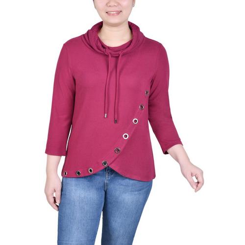 NY Collection Womens 3/4 Sleeve Top With Grommet