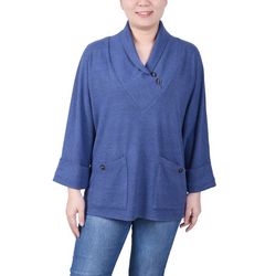 NY Collection Womens Long Sleeve Shawl Collar Top