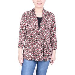 NY Collection Womens Puff Print 3/4 Sleeve Two-Fer Top