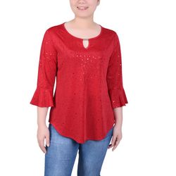NY Collection Womens 3/4 Bell Sleeve Top With Hardware