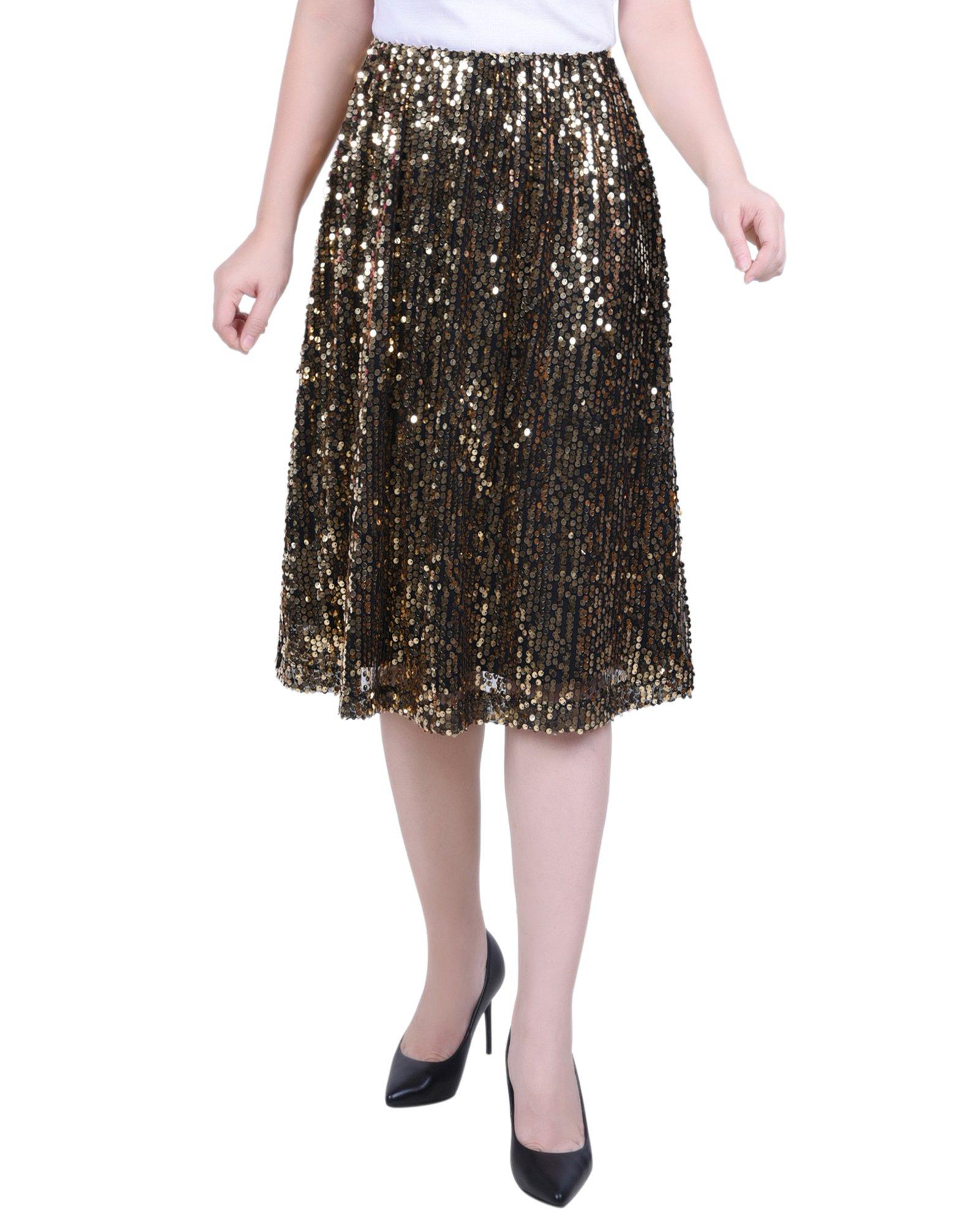 NY Collection Womens Knee Length Sequined Skirt