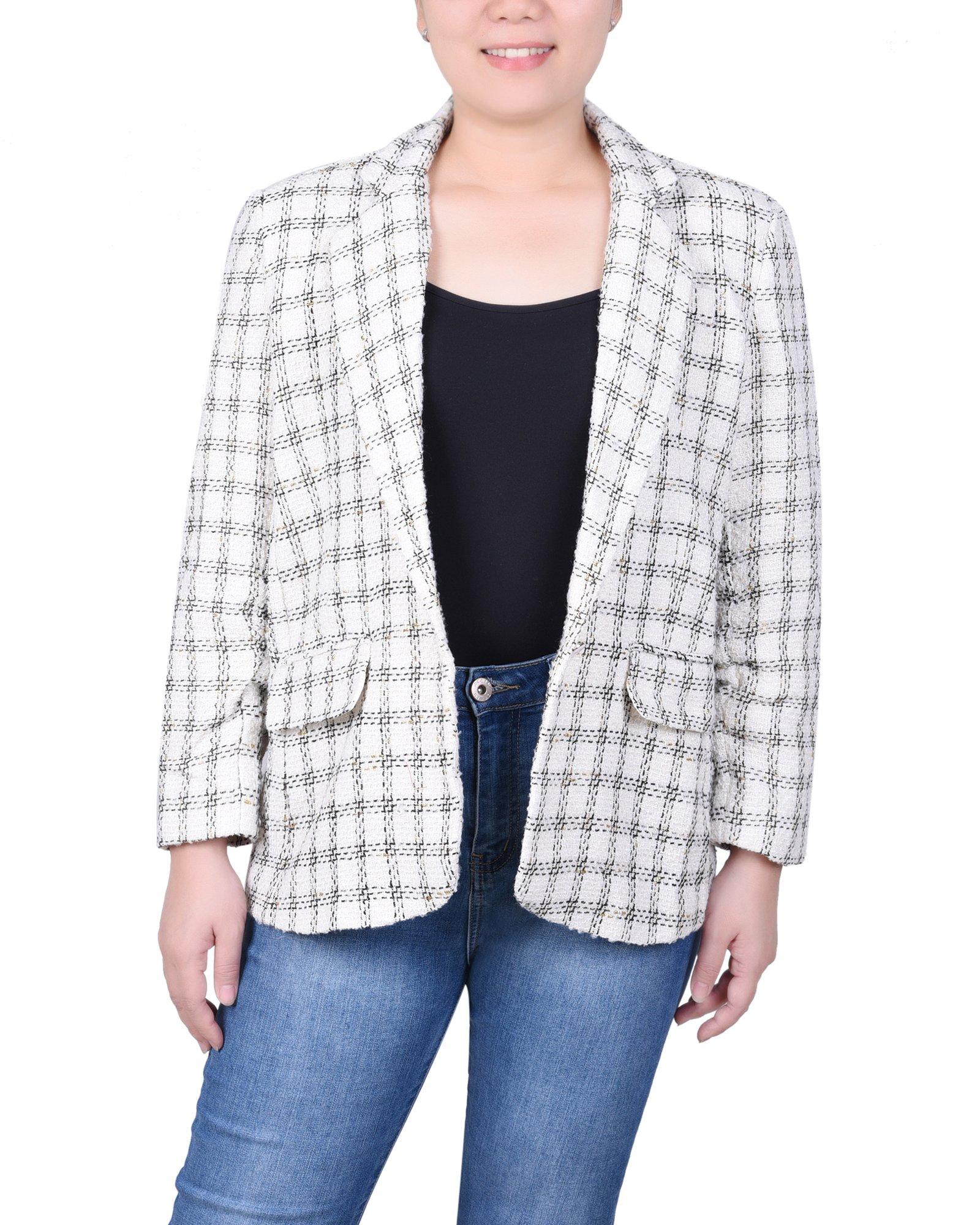 NY Collection Womens Long Sleeve Tweed Jacket