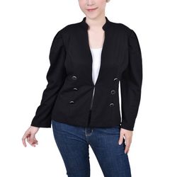 NY Collection Womens Petite Long Puff-Sleeve Ponte Jacket