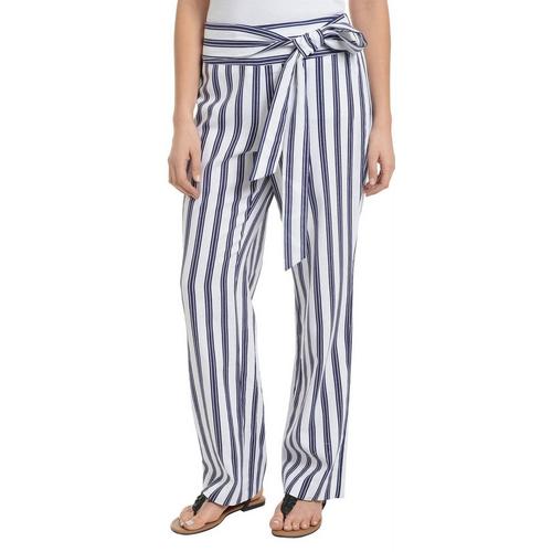 NY Collection Petite Stripe Linen Pull-On Pants