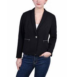 NY Collection Womens Petite Cropped Long Sleeve Crepe Jacket