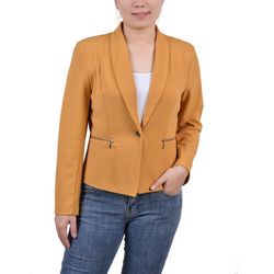 NY Collection Womens Petite Cropped Long Sleeve Crepe Jacket