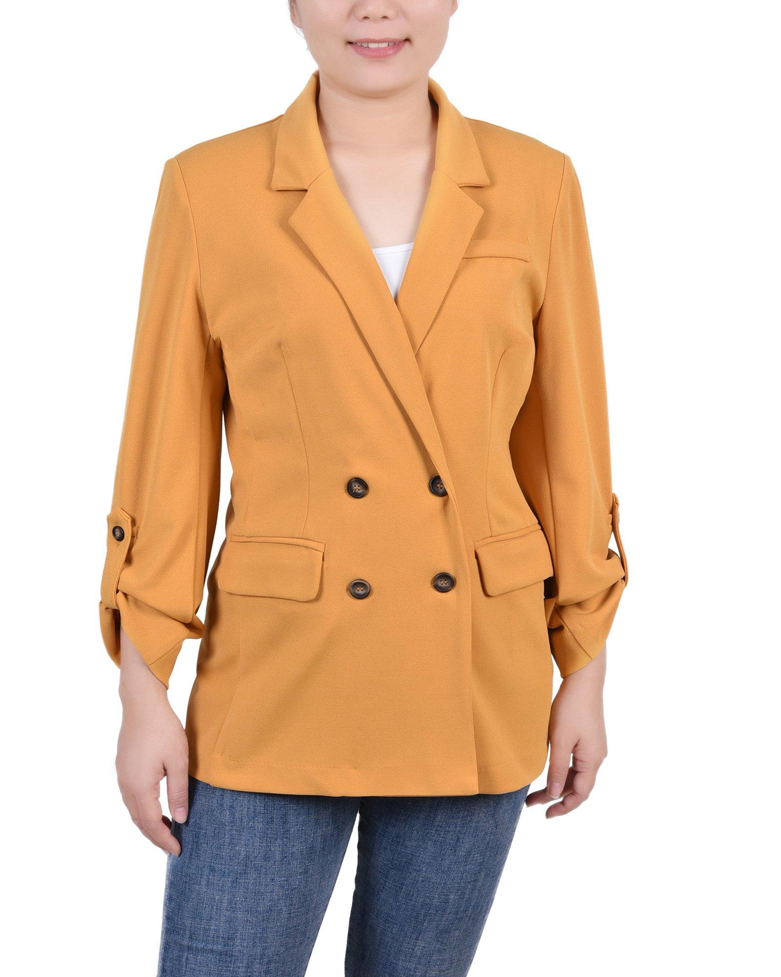 NY Collection Women Long Sleeve Double Breasted Crepe Jacket