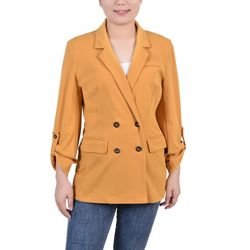 NY Collection Long Sleeve Double Breasted Crepe Jacket
