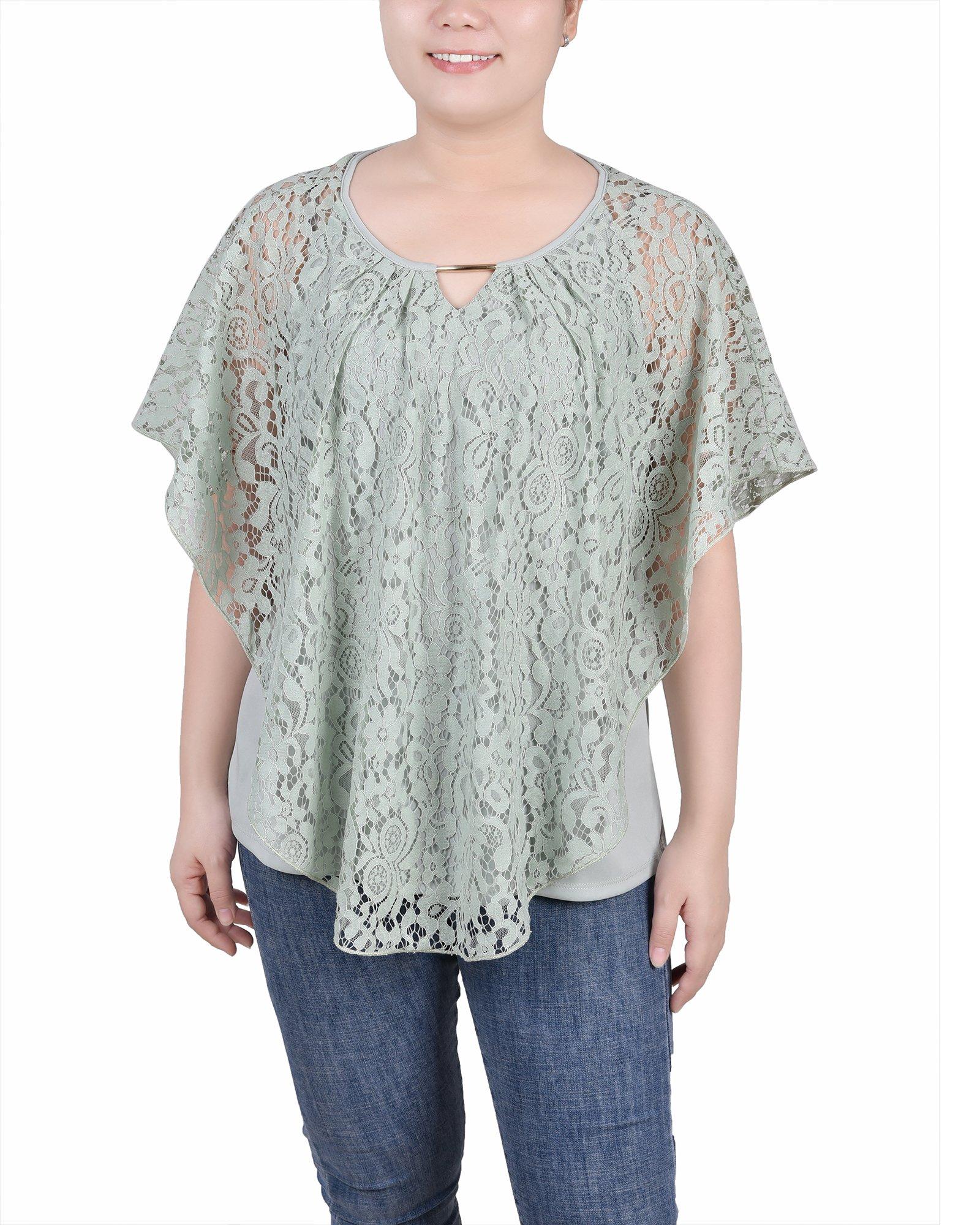 Womens Petite Lace Poncho With Bar