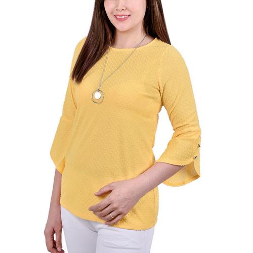 NY Collection Petite Tulip Sleeve Necklace Top