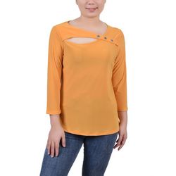 NY Collection Womens Petite 3/4 Sleeve Cutout Top
