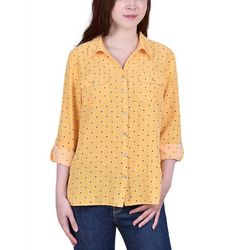 NY Collection Petite Printed Button Down Blouse