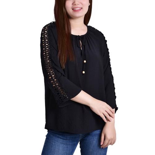 NY Collection Petite Crochet Sleeve Tunic Top