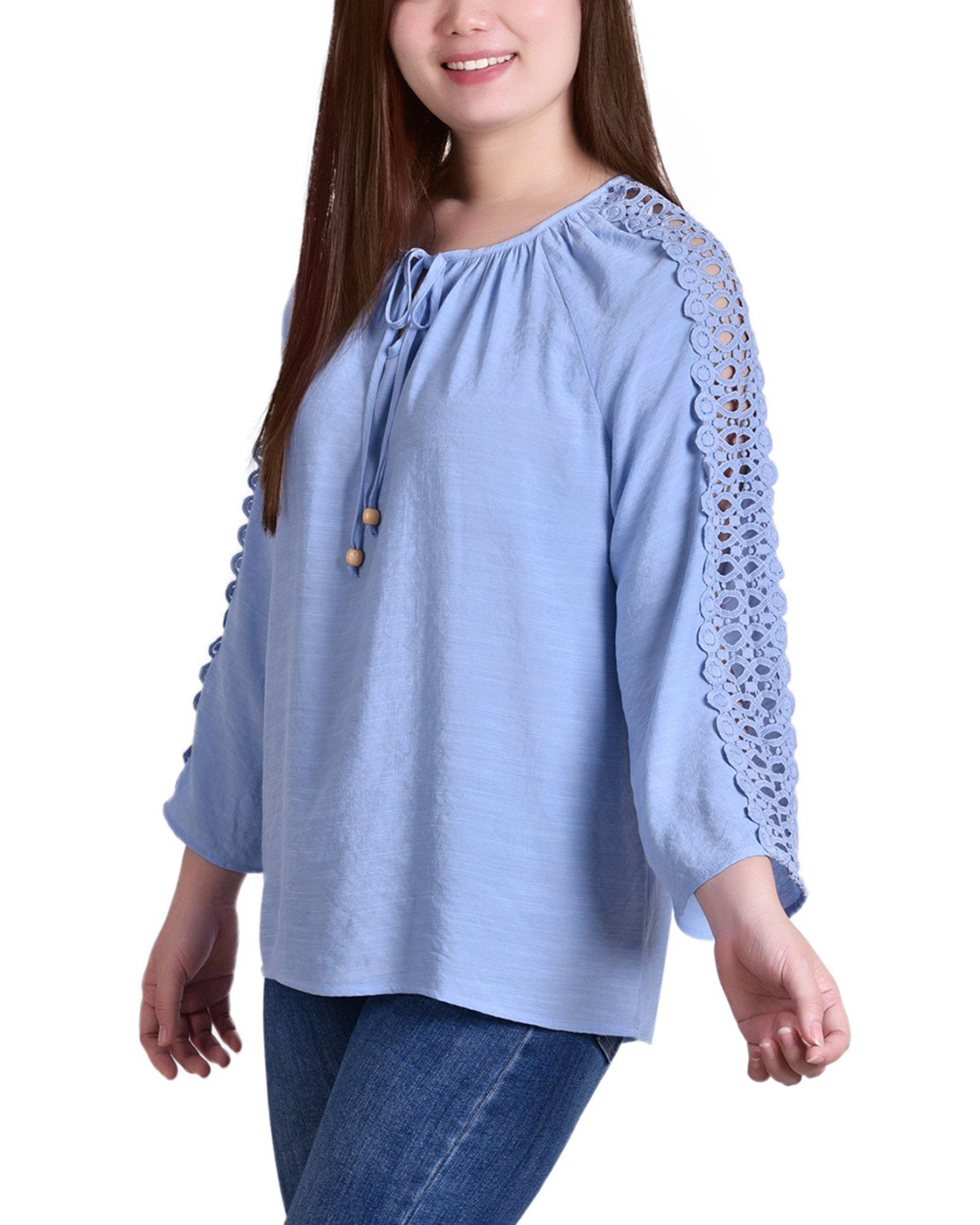 NY Collection Petite Crochet Sleeve Tunic Top