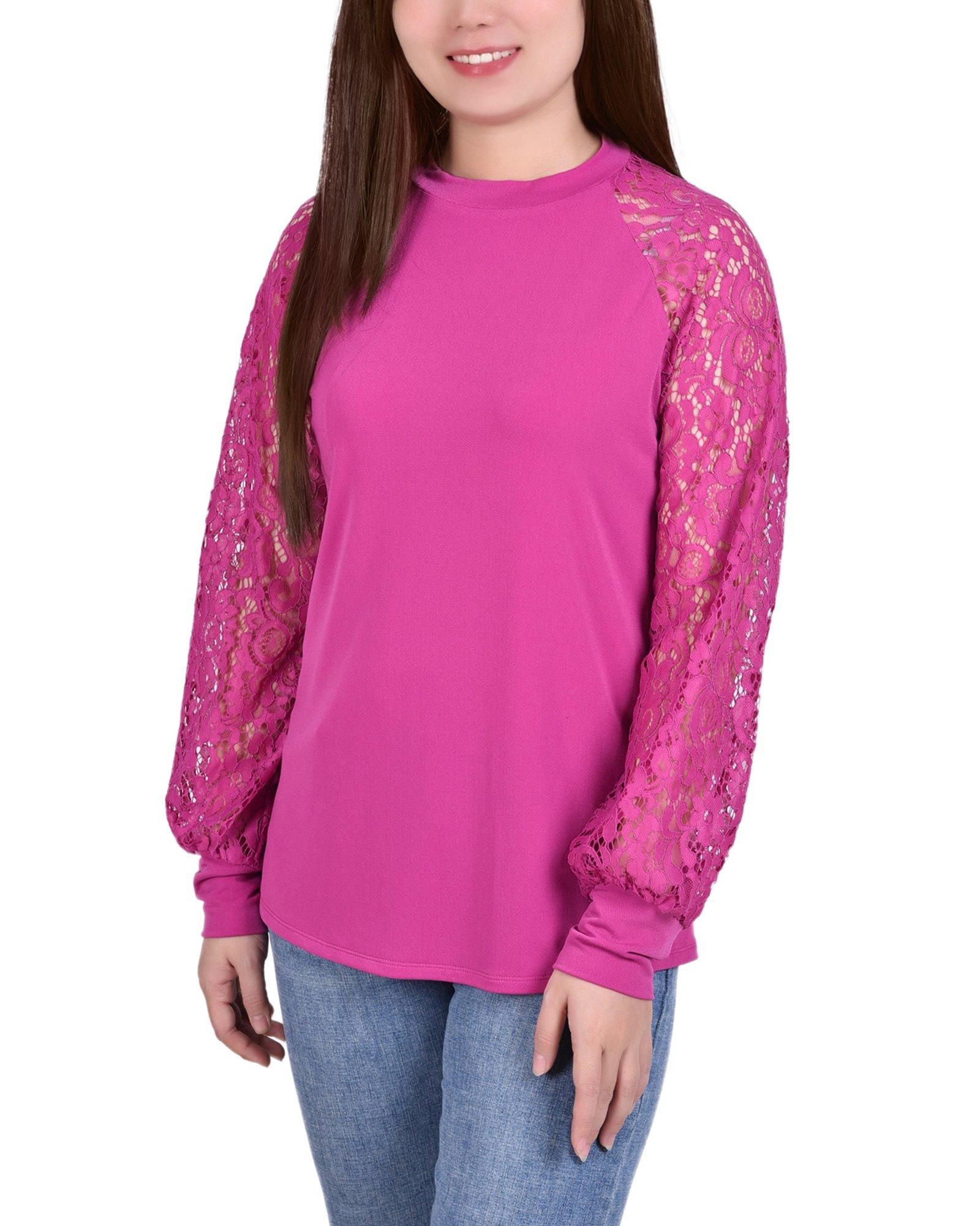 NY Collection Petite Lace Balloon Sleeve Blouse