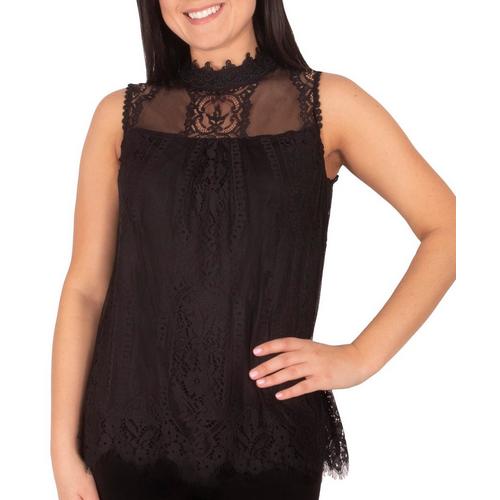 NY Collection Petite Lace Mock Neck Top