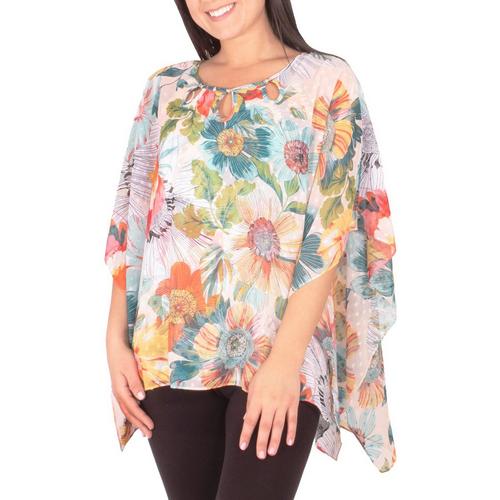 NY Collection Petite Floral Beaded Neckline Chiffon Poncho