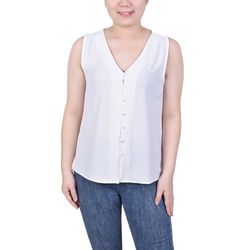 NY Collection Womens Sleeveless Button Front Blouse