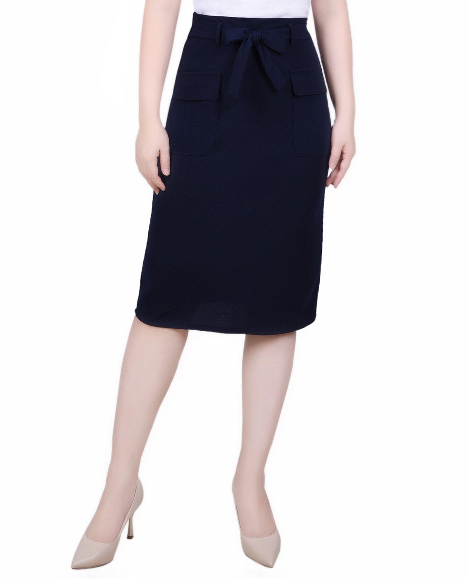 NY Collection Womens Slim Belted Scuba Crepe Skirt
