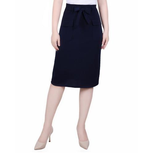 NY Collection Womens Slim Belted Scuba Crepe Skirt